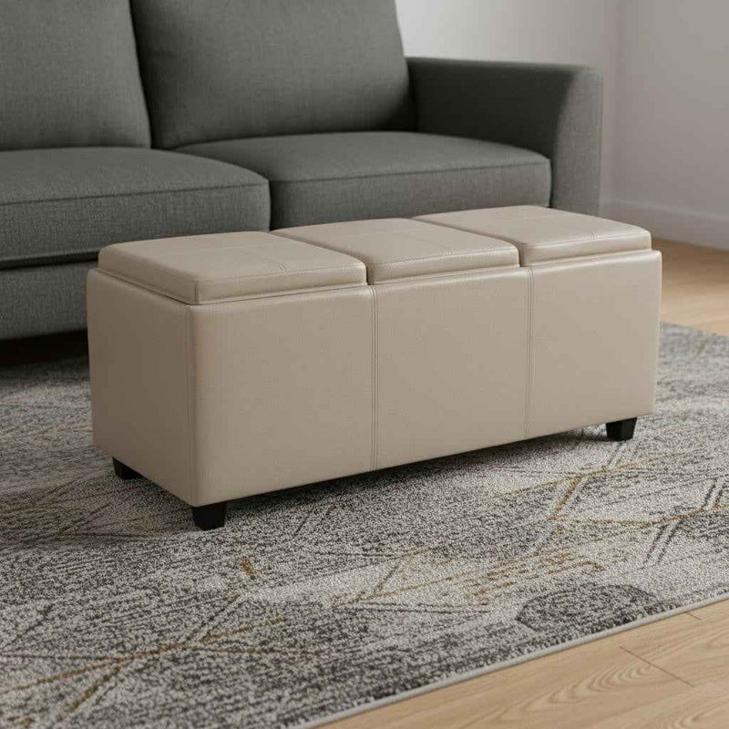 42" Dark Brown and Cream Upholstery Storage Ottoman