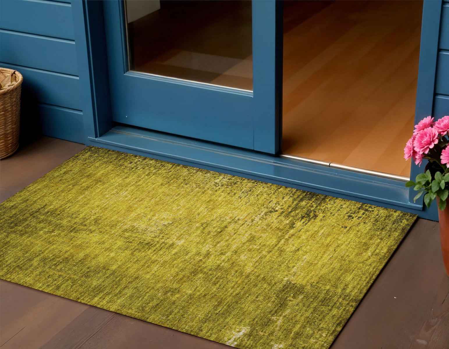 2' X 3' Gold Abstract Washable Non Skid Indoor Outdoor Area Rug