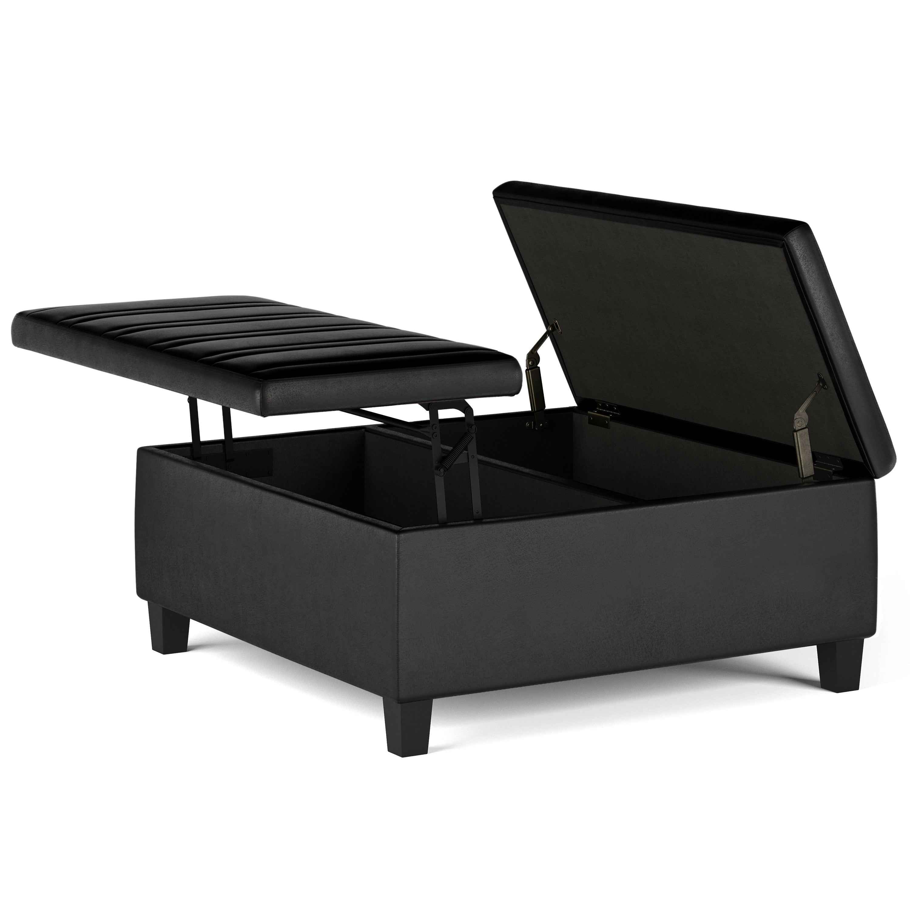 36" Black and Espresso Leather Cocktail Ottoman With Storage