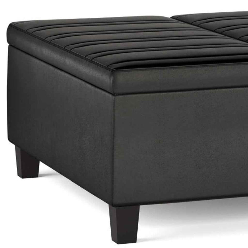 36" Black and Espresso Leather Cocktail Ottoman With Storage