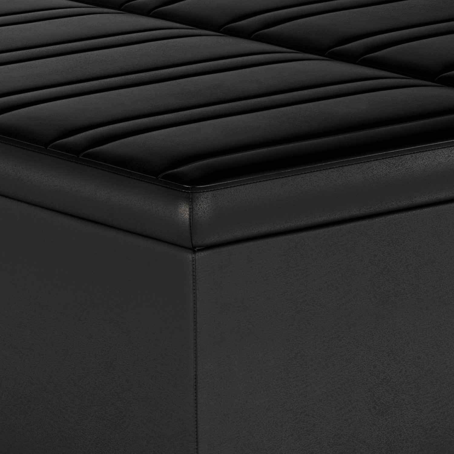 36" Black and Espresso Leather Cocktail Ottoman With Storage