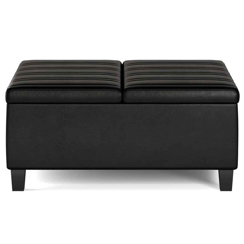 36" Black and Espresso Leather Cocktail Ottoman With Storage