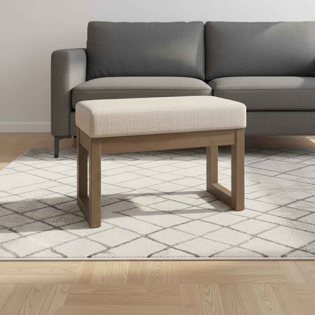 27" Platinum and Brown Fabric Footstool