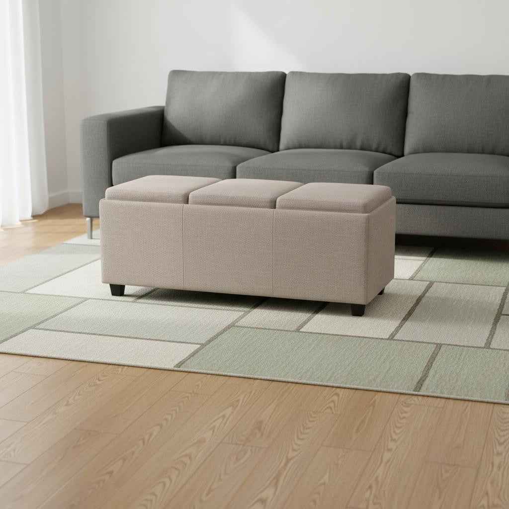 42" Dark Brown and Natural Upholstery Storage Ottoman