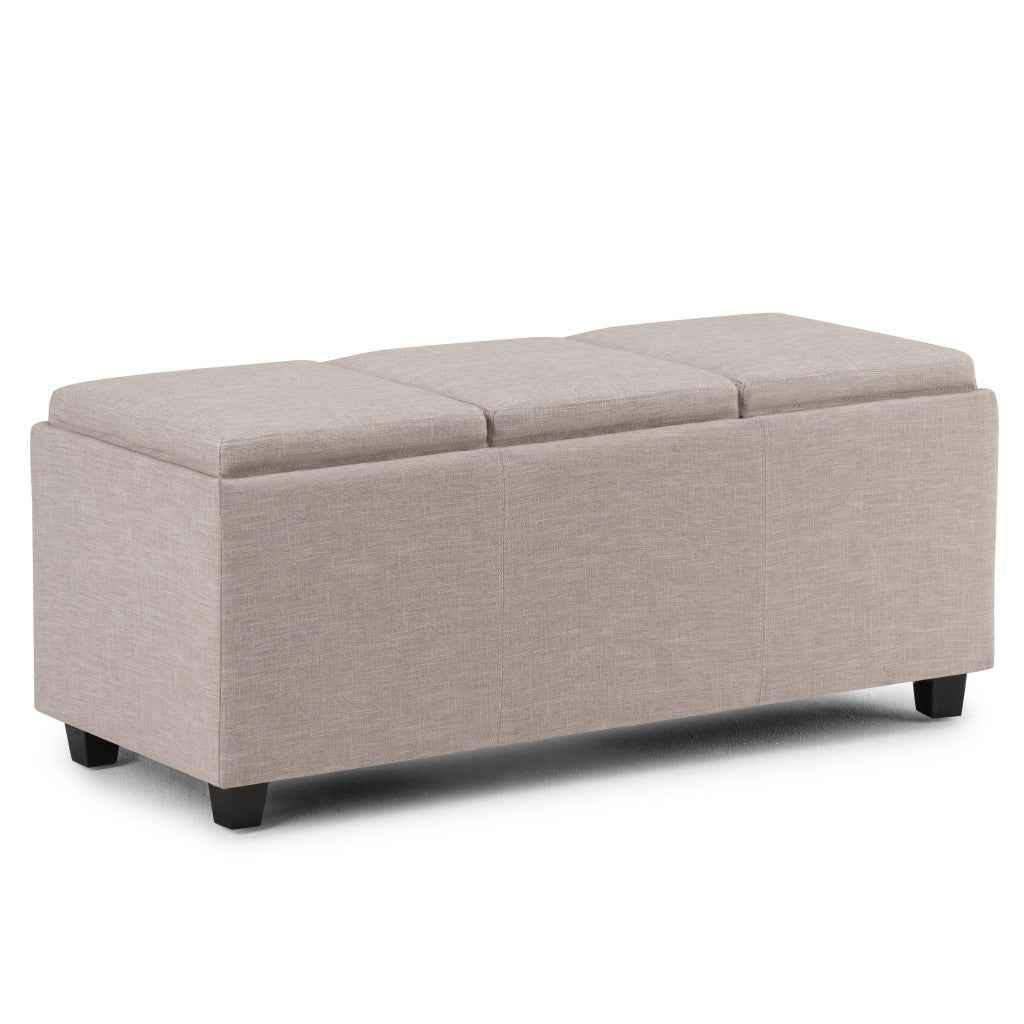 42" Dark Brown and Natural Upholstery Storage Ottoman