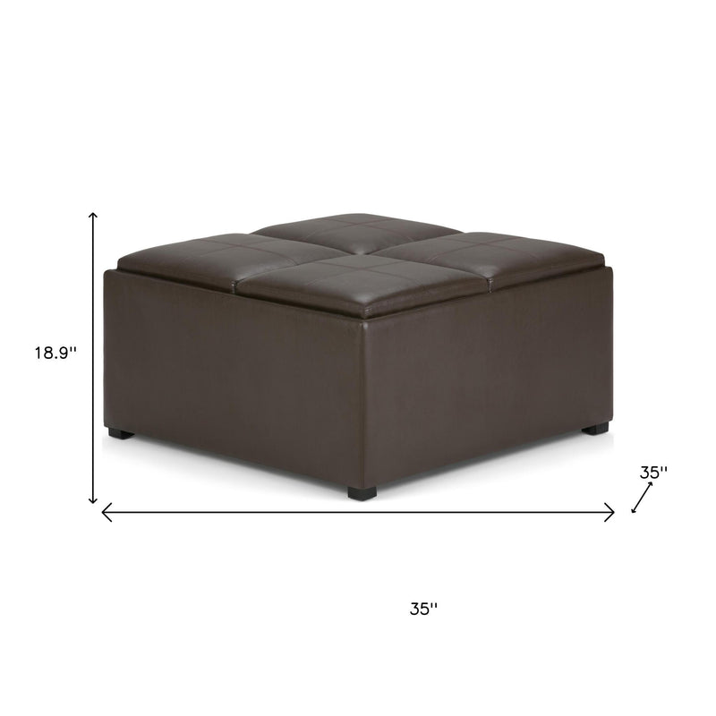35" Brown and Dark Brown Leather Cocktail Ottoman With Storage - GreatEagleInc