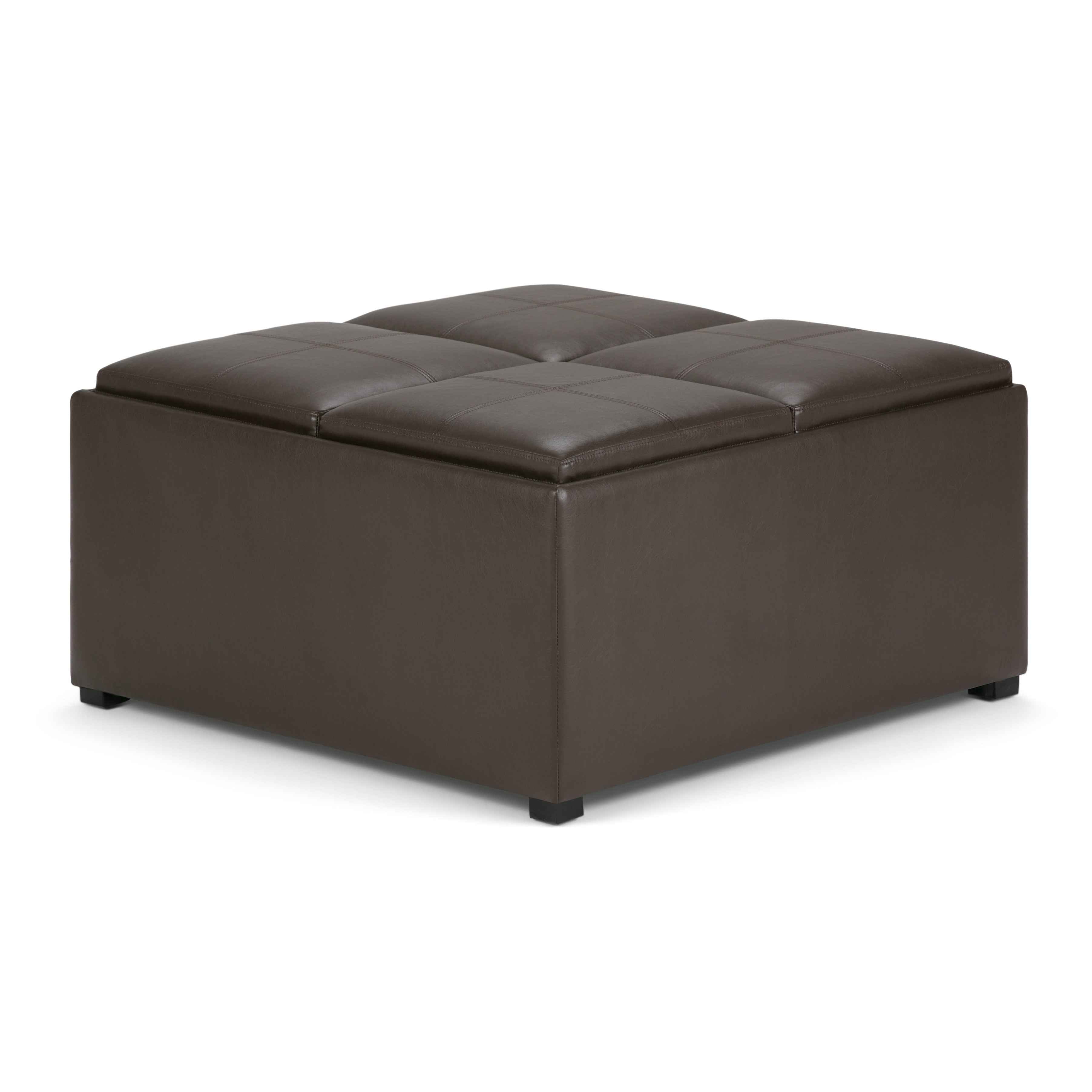 35" Brown and Dark Brown Leather Cocktail Ottoman With Storage
