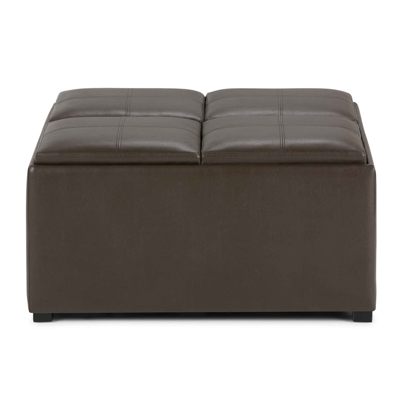 35" Brown and Dark Brown Leather Cocktail Ottoman With Storage