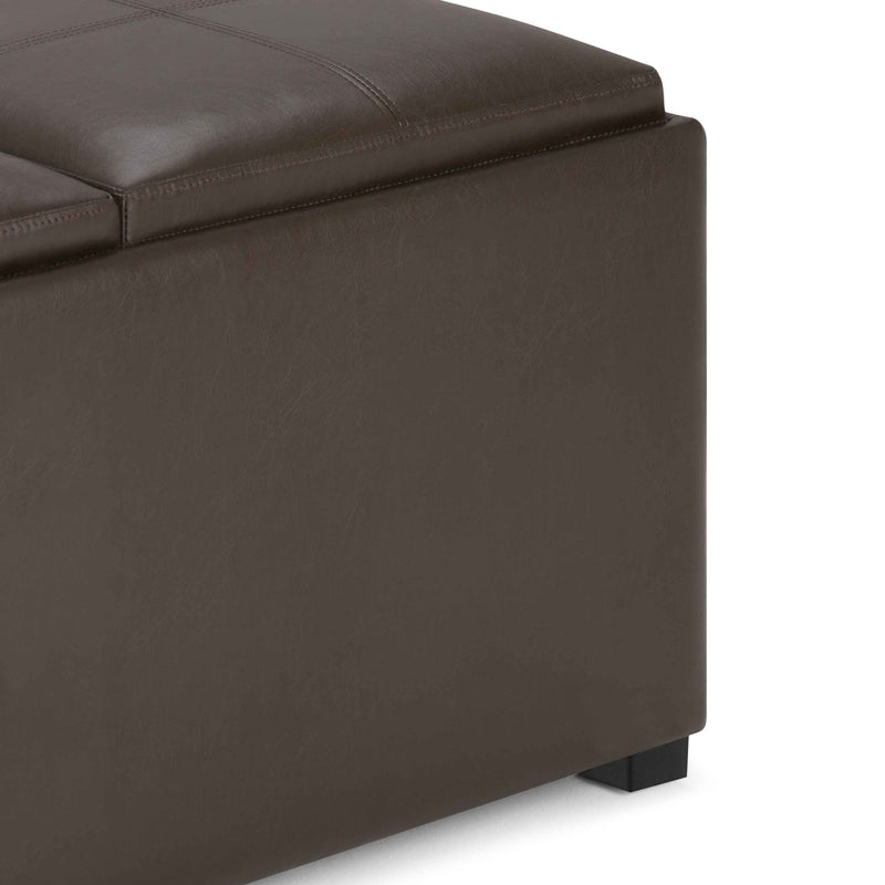 35" Brown and Dark Brown Leather Cocktail Ottoman With Storage