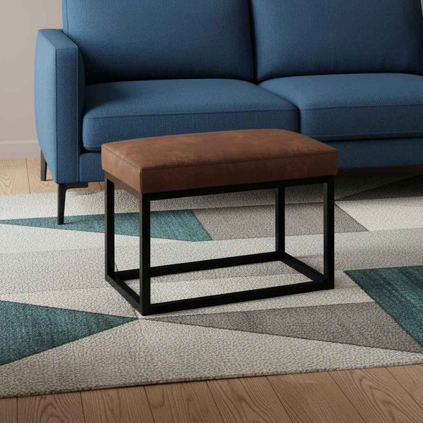 26" Brown and Black Leather Ottoman