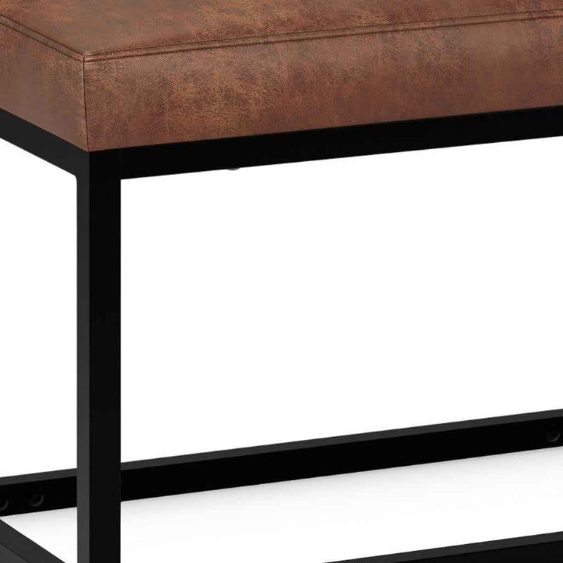 26" Brown and Black Leather Ottoman