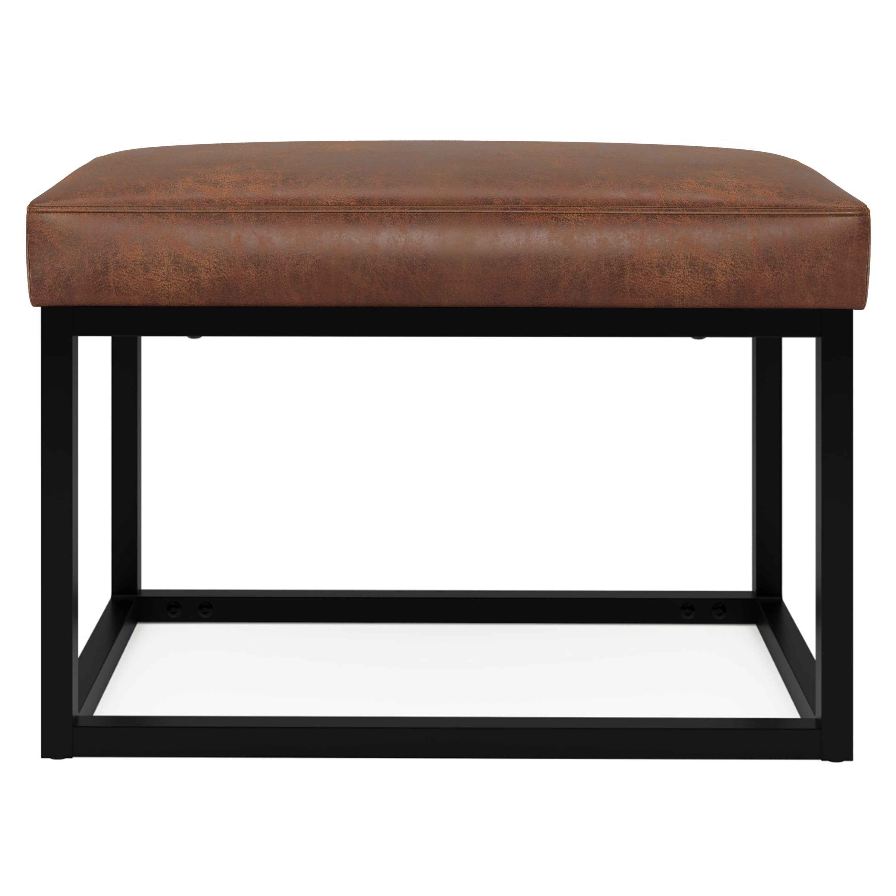 26" Brown and Black Leather Ottoman