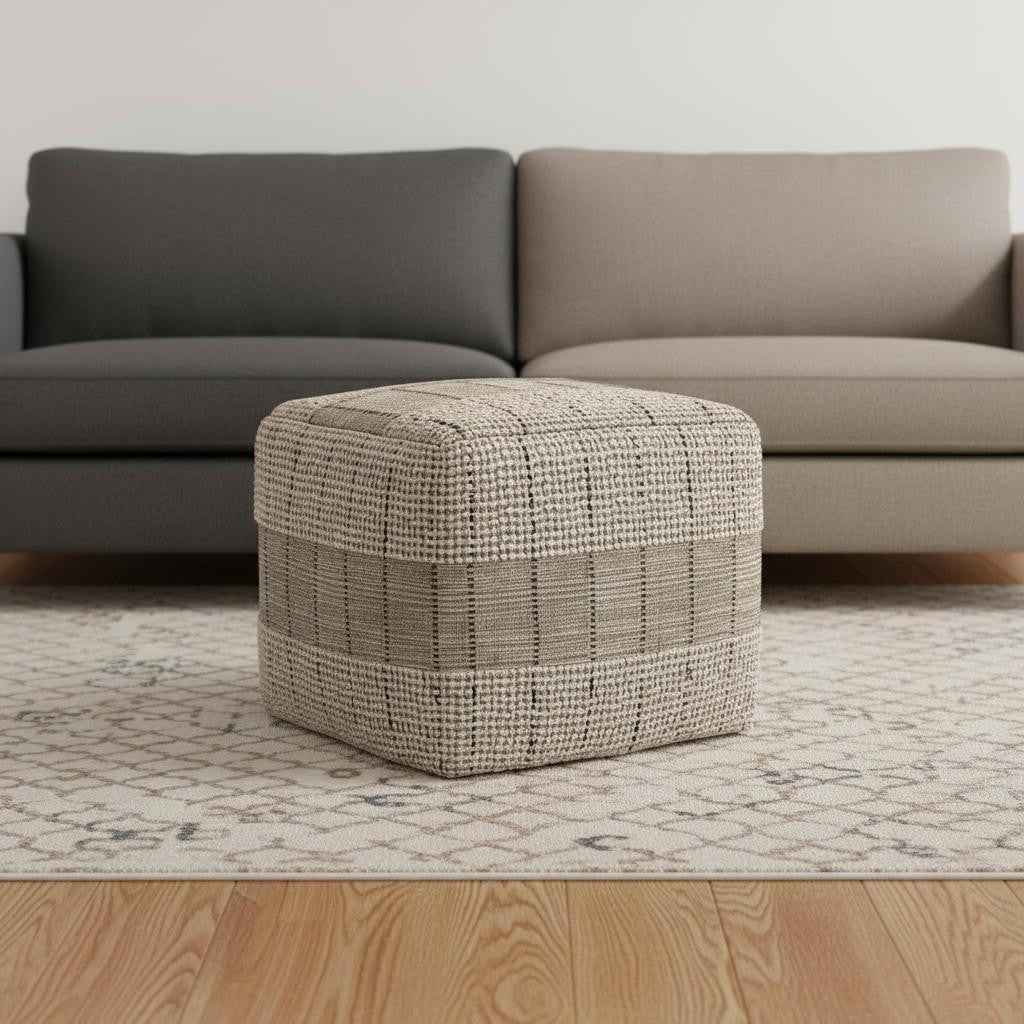18" Gray Jute Pouf Ottoman