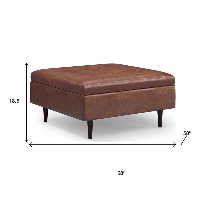 38" Brown Upholstery Storage Ottoman