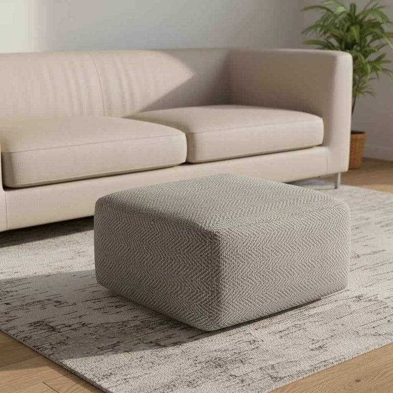 20" Gray Cotton Pouf Ottoman