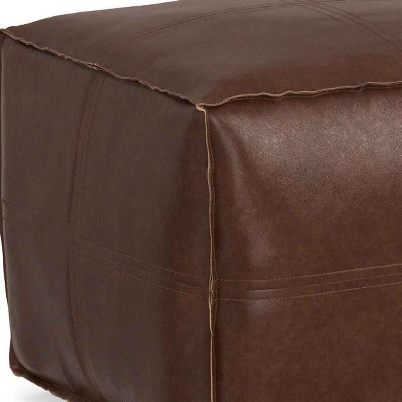 18" Brown Faux Leather Pouf Ottoman