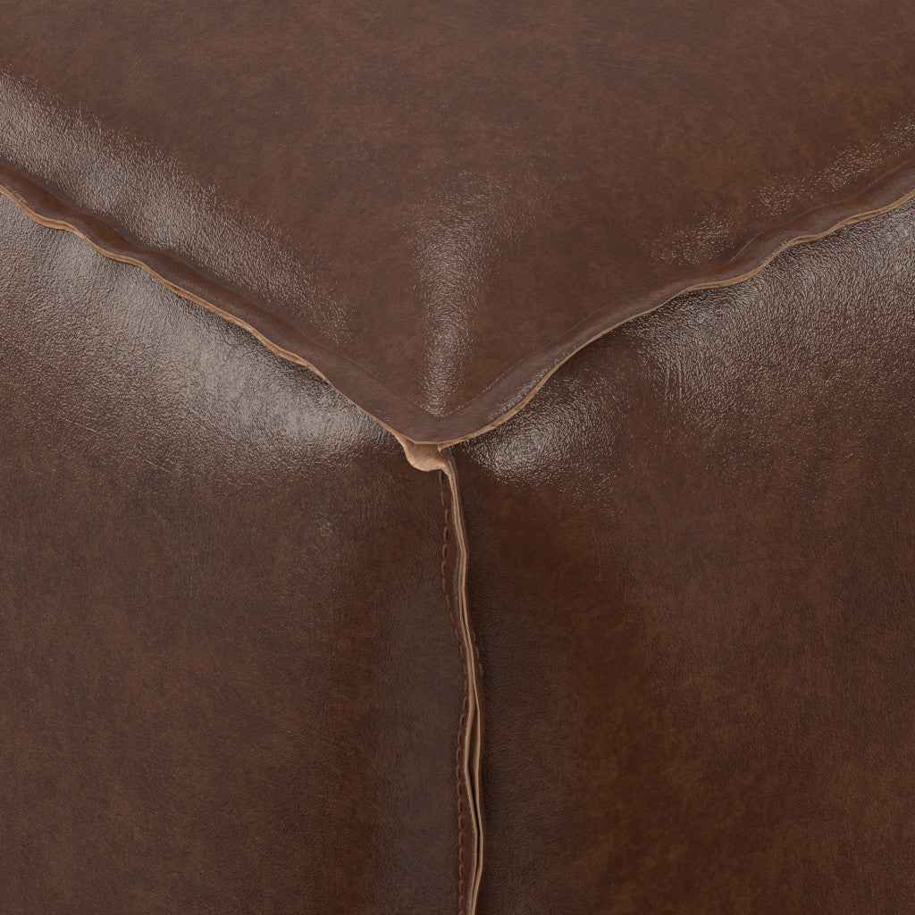 18" Brown Faux Leather Pouf Ottoman