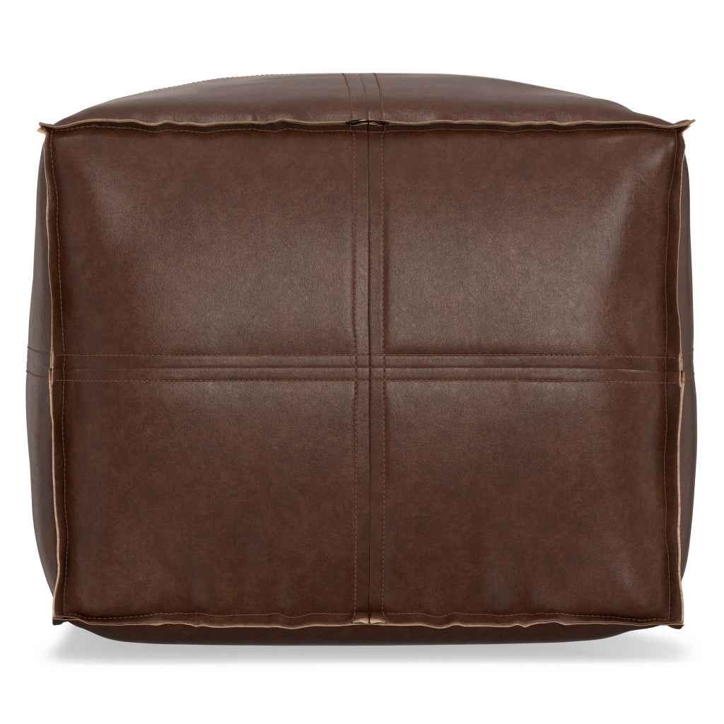 18" Brown Faux Leather Pouf Ottoman