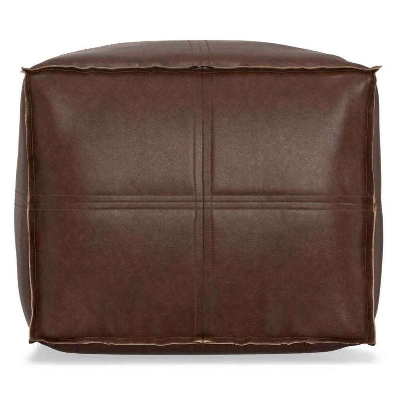18" Brown Faux Leather Pouf Ottoman