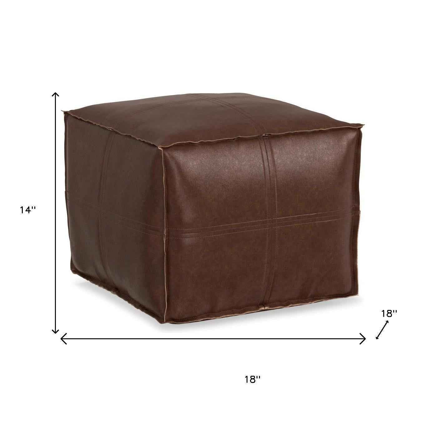 18" Brown Faux Leather Pouf Ottoman