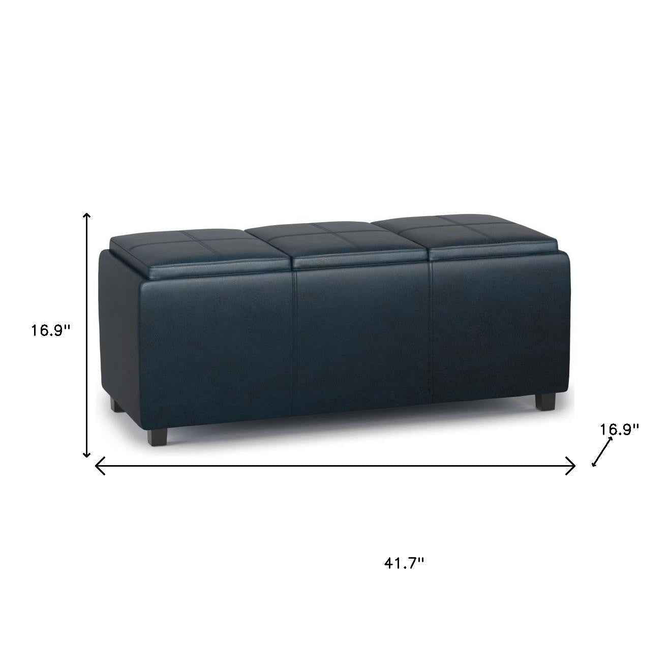 42" Dark Brown and Blue Upholstery Storage Ottoman