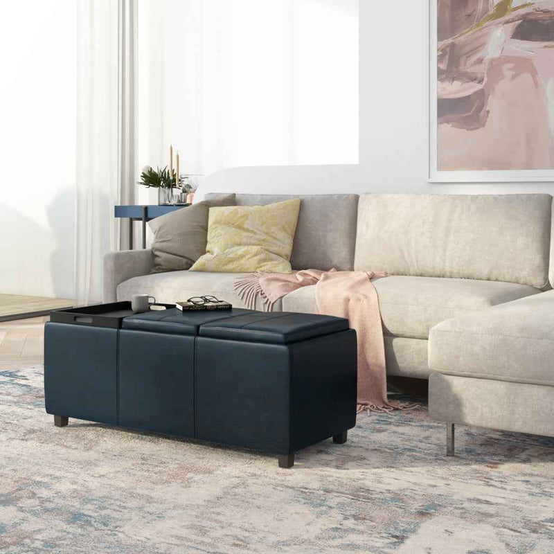 42" Dark Brown and Blue Upholstery Storage Ottoman