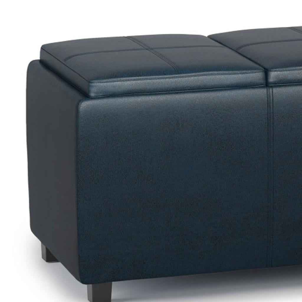 42" Dark Brown and Blue Upholstery Storage Ottoman