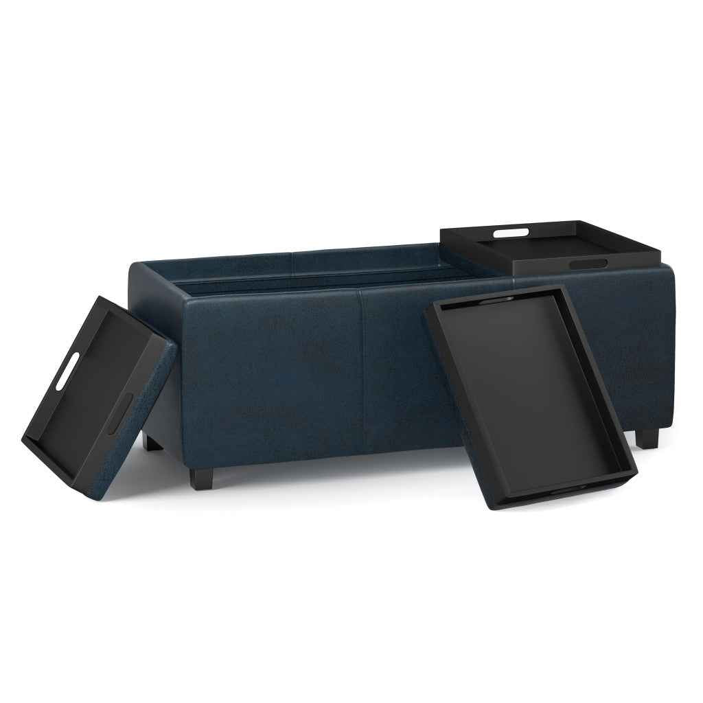 42" Dark Brown and Blue Upholstery Storage Ottoman