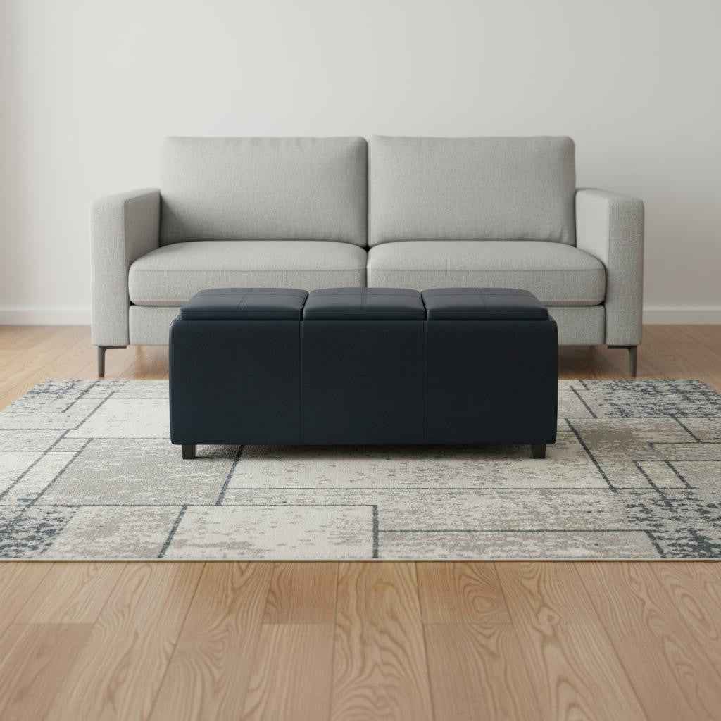 42" Dark Brown and Blue Upholstery Storage Ottoman