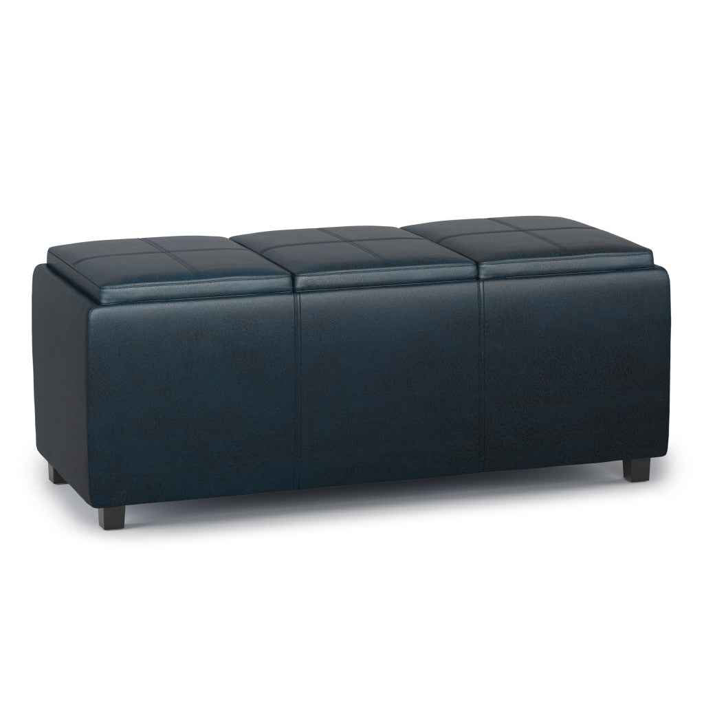 42" Dark Brown and Blue Upholstery Storage Ottoman