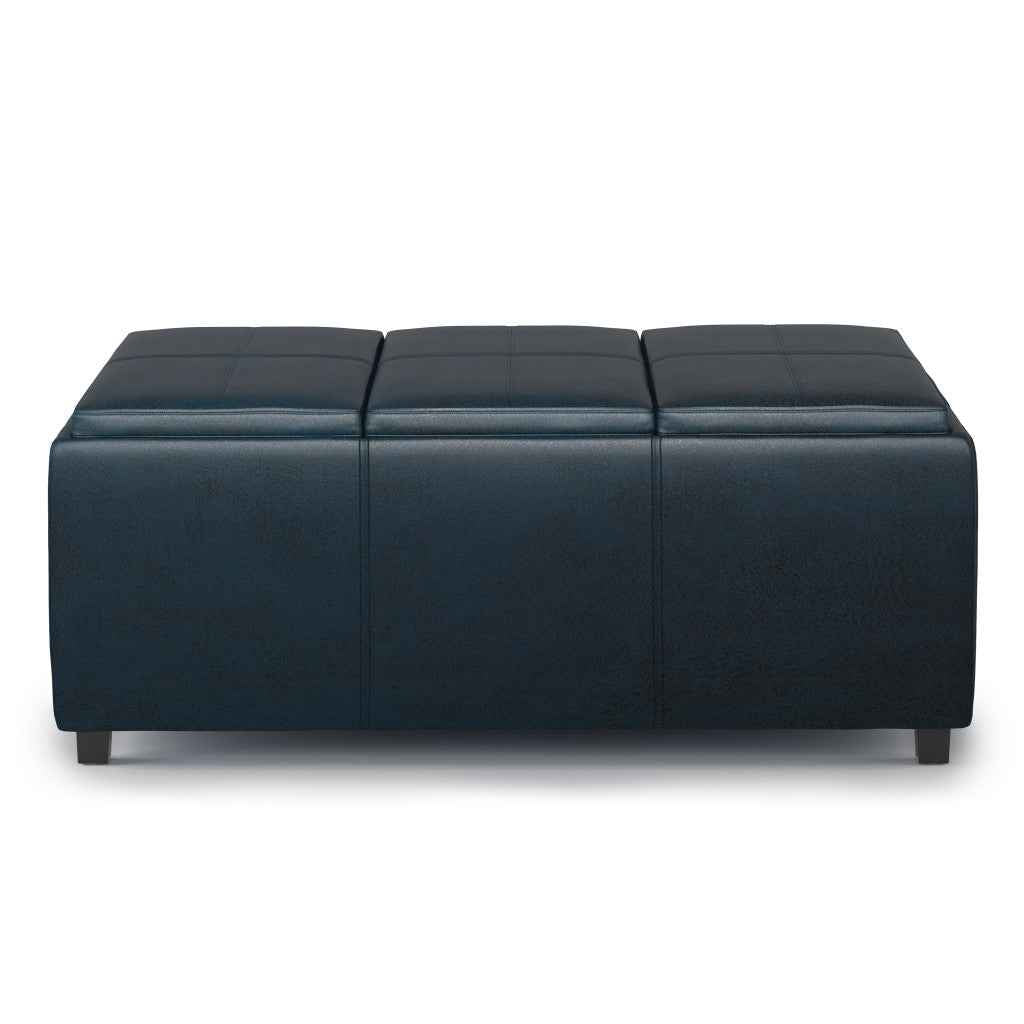42" Dark Brown and Blue Upholstery Storage Ottoman