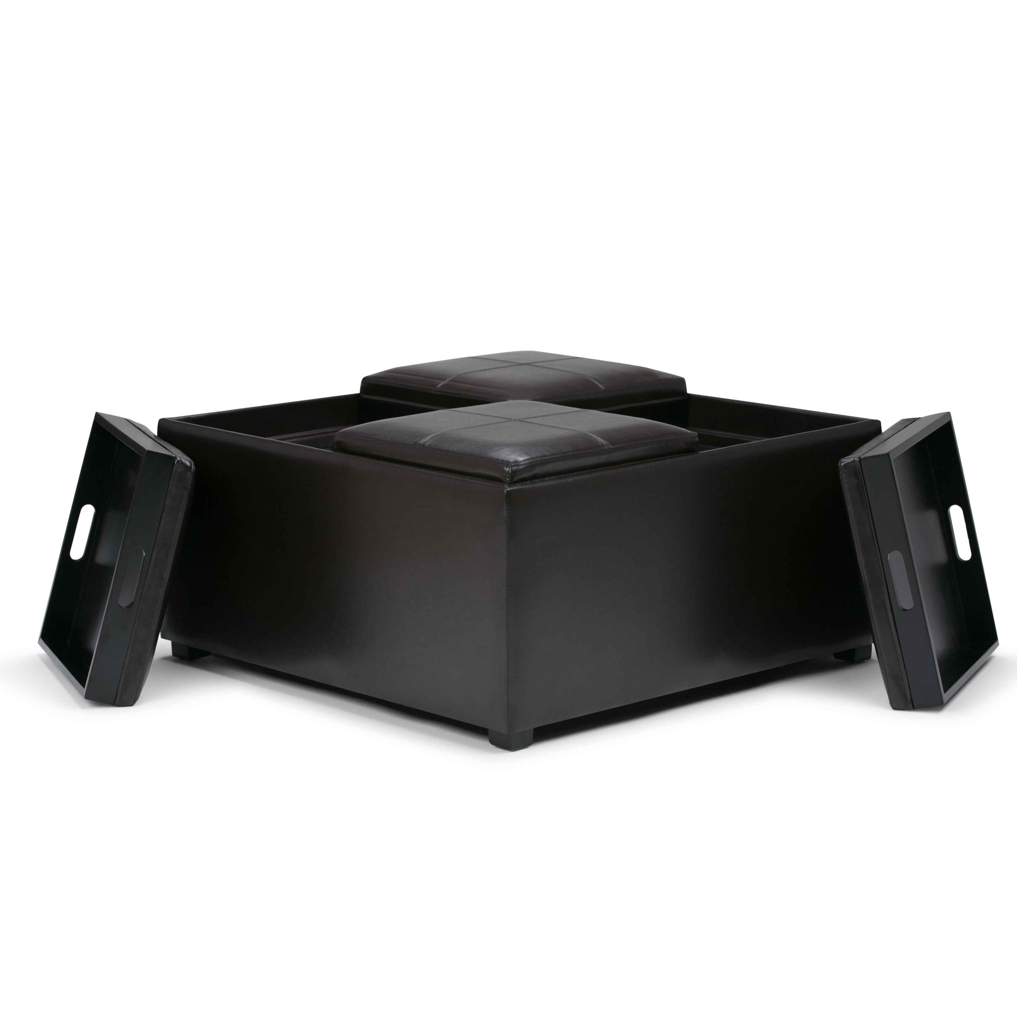 35" Brown and Dark Brown Leather Cocktail Ottoman With Storage