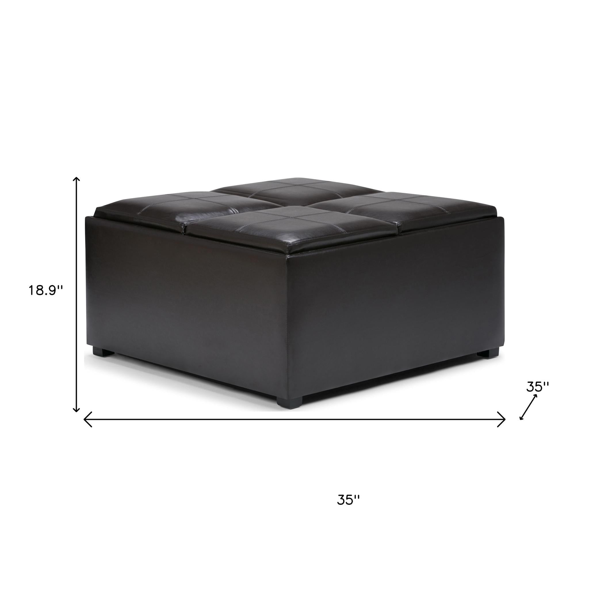 35" Brown and Dark Brown Leather Cocktail Ottoman With Storage - GreatEagleInc