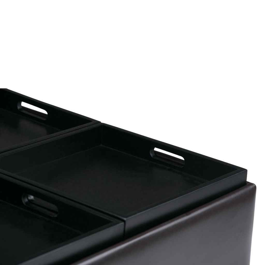 35" Brown and Dark Brown Leather Cocktail Ottoman With Storage