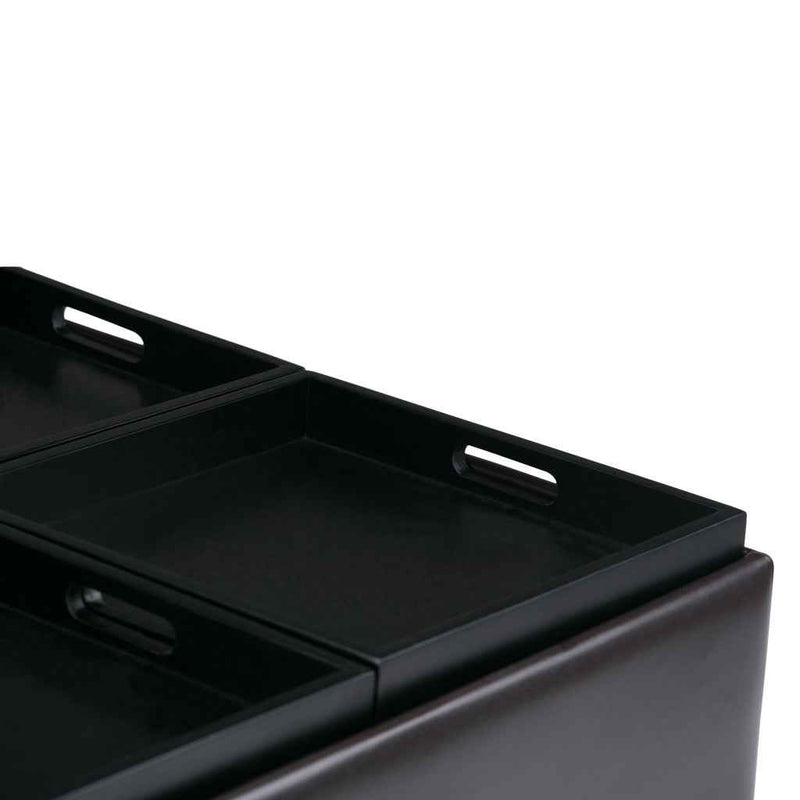 35" Brown and Dark Brown Leather Cocktail Ottoman With Storage