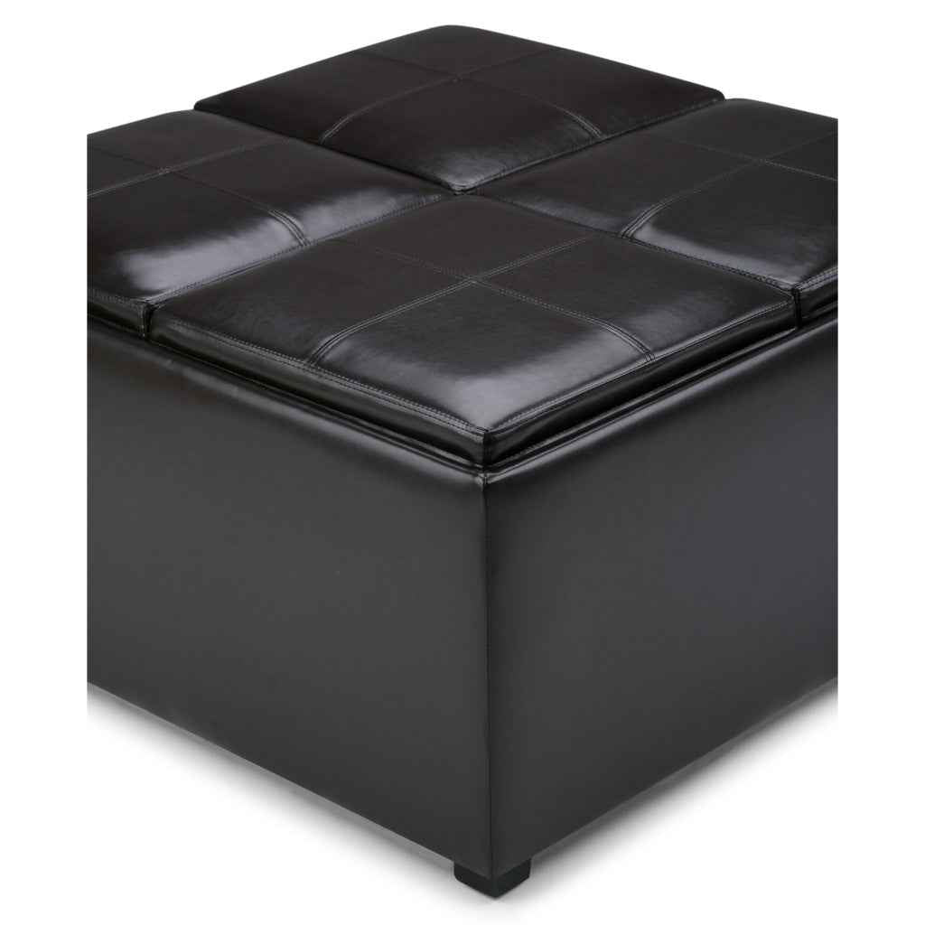 35" Brown and Dark Brown Leather Cocktail Ottoman With Storage