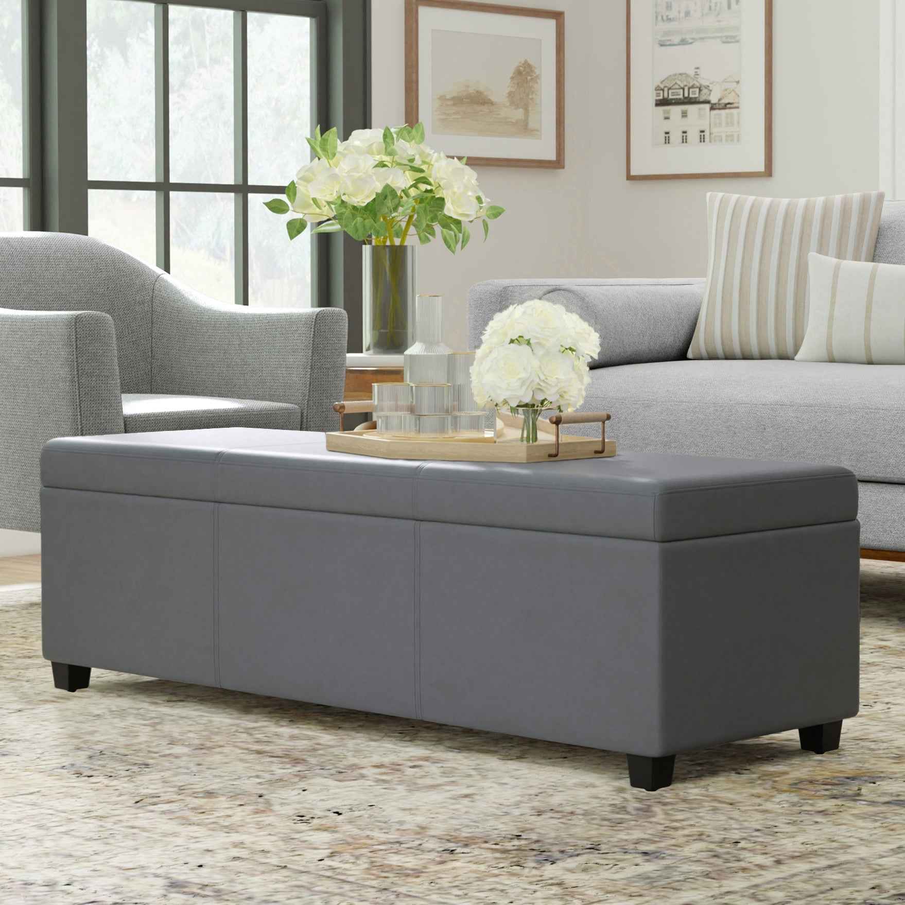 54" Dark Brown and Gray Upholstery Storage Ottoman
