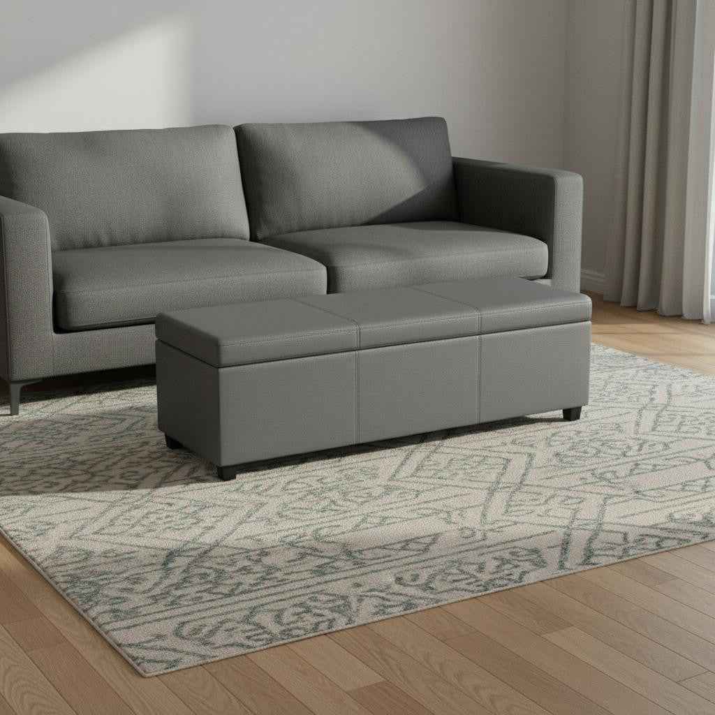 54" Dark Brown and Gray Upholstery Storage Ottoman