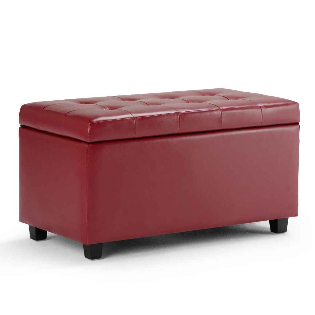 34" Dark Brown and Red Upholstery Storage Ottoman