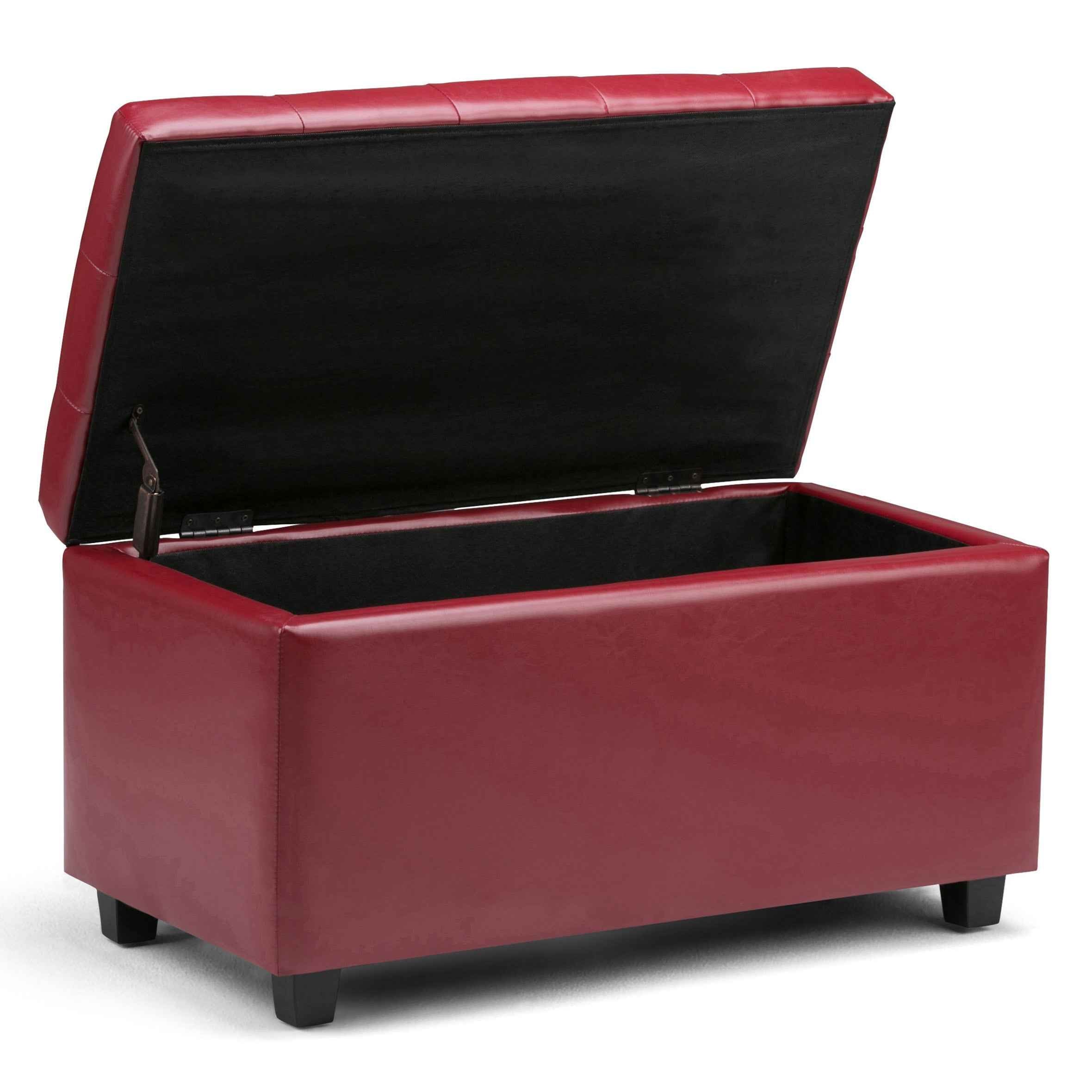 34" Dark Brown and Red Upholstery Storage Ottoman