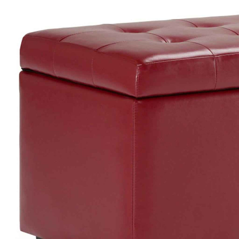 34" Dark Brown and Red Upholstery Storage Ottoman