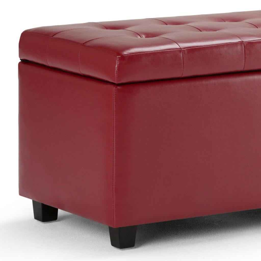 34" Dark Brown and Red Upholstery Storage Ottoman
