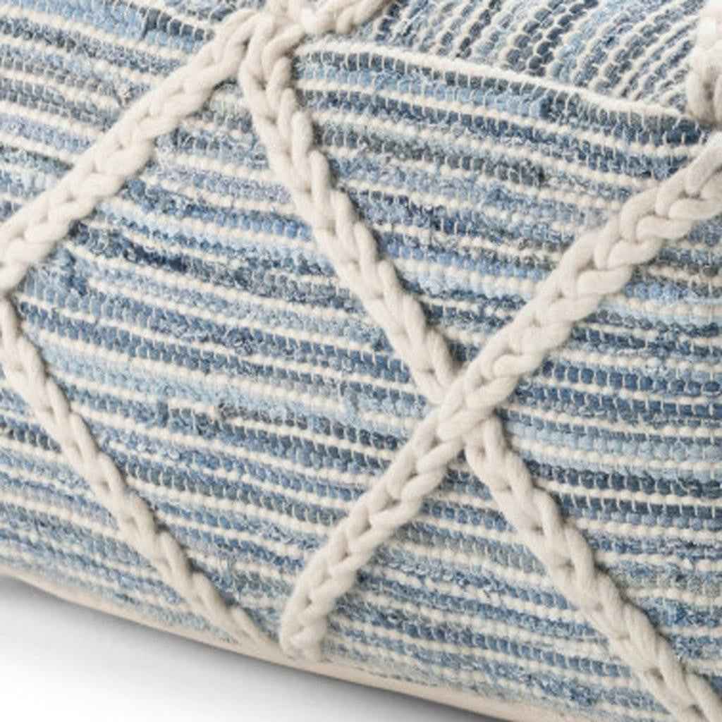 20" Blue Wool Pouf Ottoman