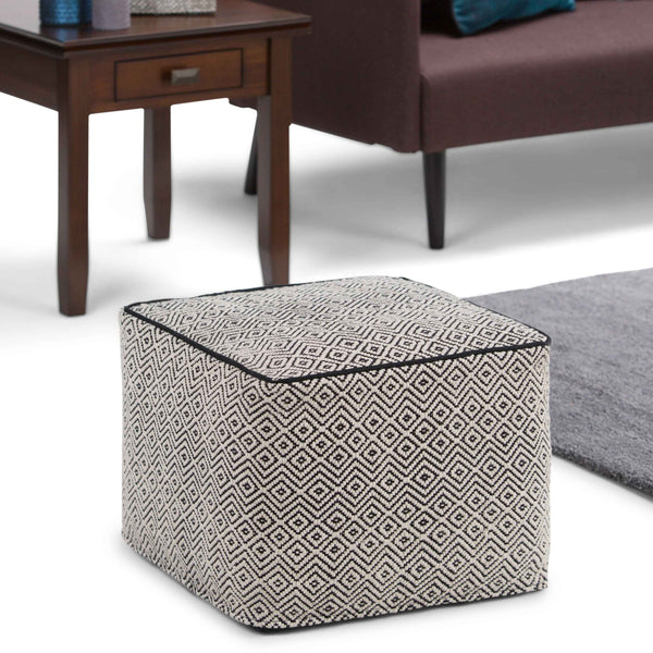18" Black Cotton Pouf Ottoman Default Title