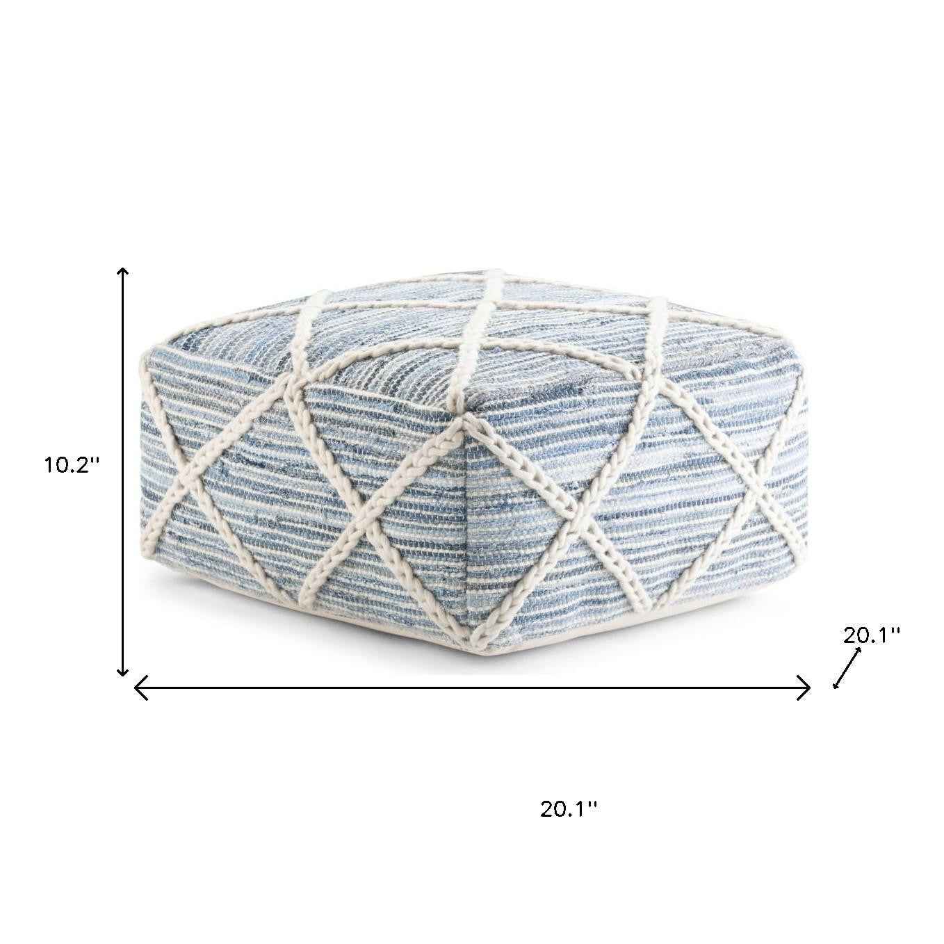 20" Blue Wool Pouf Ottoman