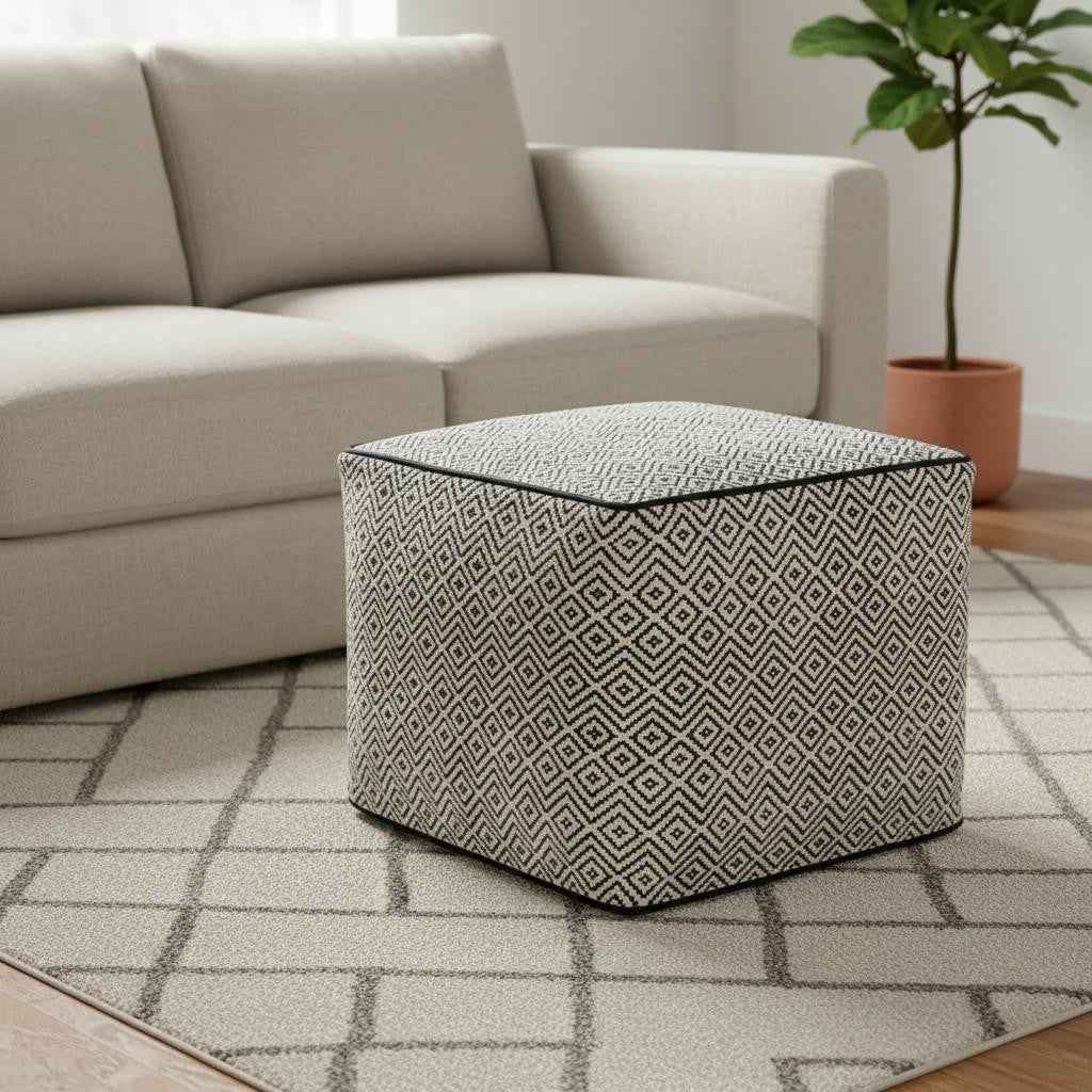 18" Black Cotton Pouf Ottoman