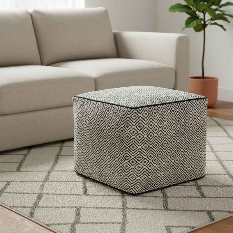 18" Black Cotton Pouf Ottoman