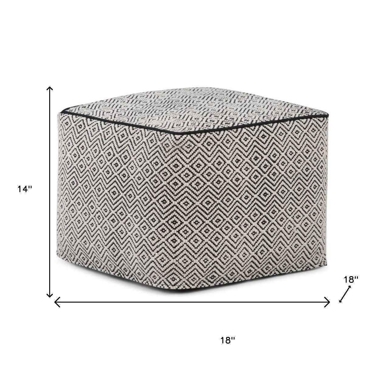 18" Black Cotton Pouf Ottoman