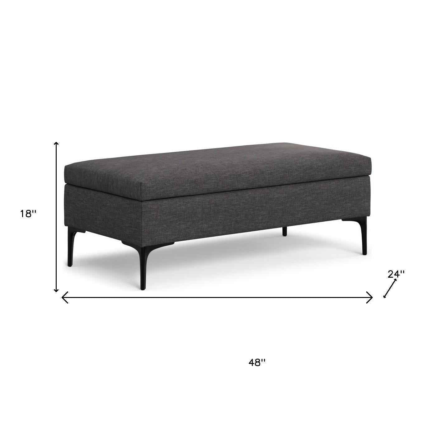 48" Black and Slate Gray Upholstery Storage Ottoman