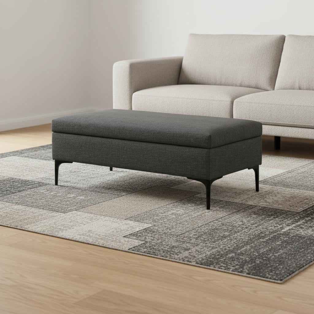 48" Black and Slate Gray Upholstery Storage Ottoman